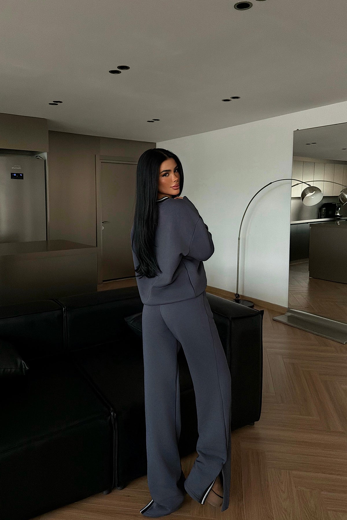 Smoke Grey V-Neck Tracksuit Set