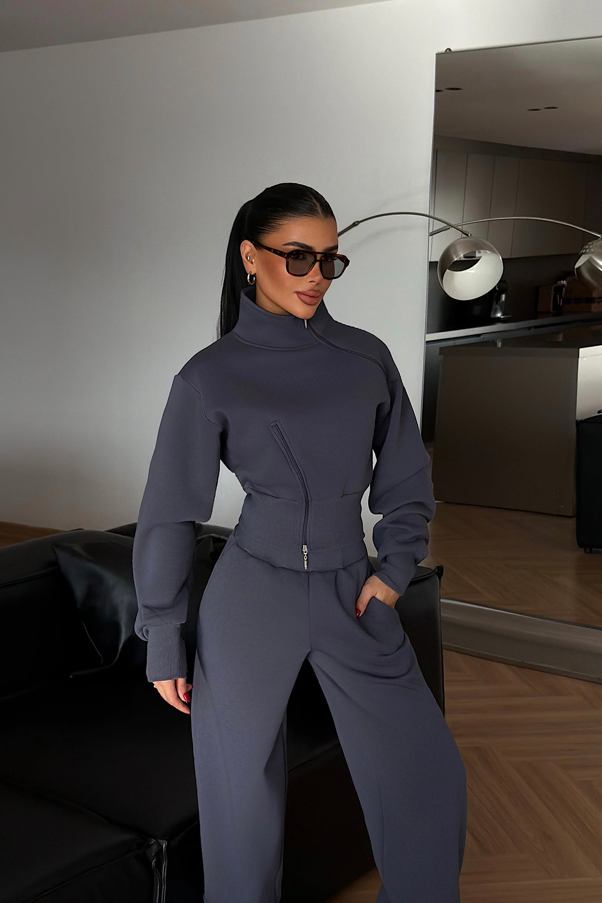 Smoked Grey Tracksuit with Zipper Detail