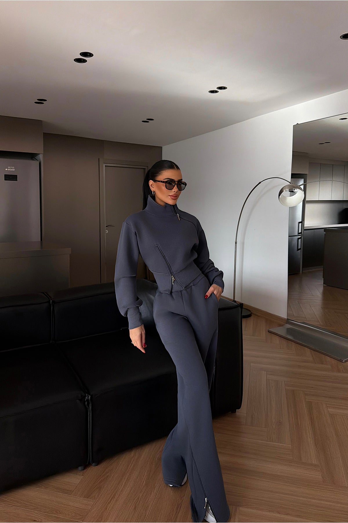 Smoked Grey Tracksuit with Zipper Detail