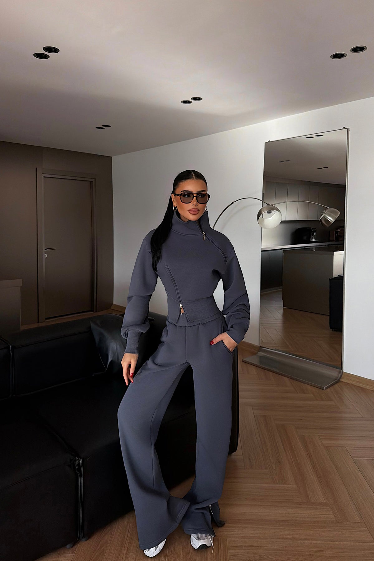 Smoked Grey Tracksuit with Zipper Detail
