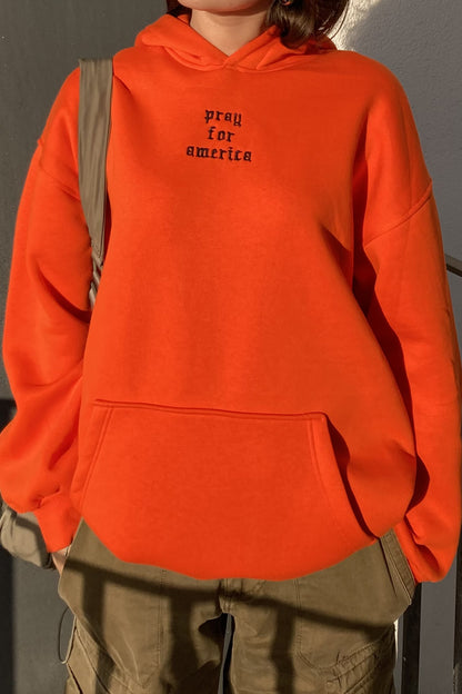 Orange Kangaroo Pocket Detail Hooded Sweat