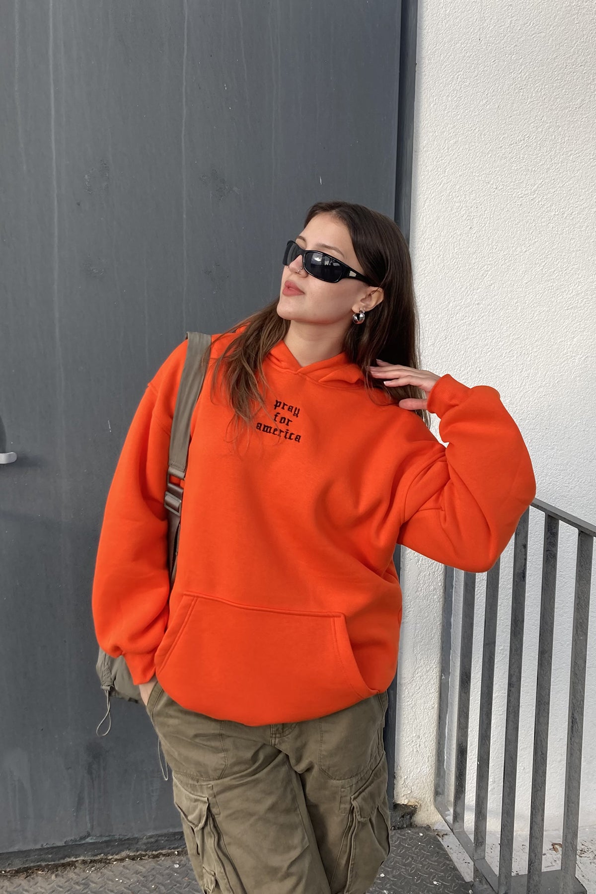 Orange Kangaroo Pocket Detail Hooded Sweat