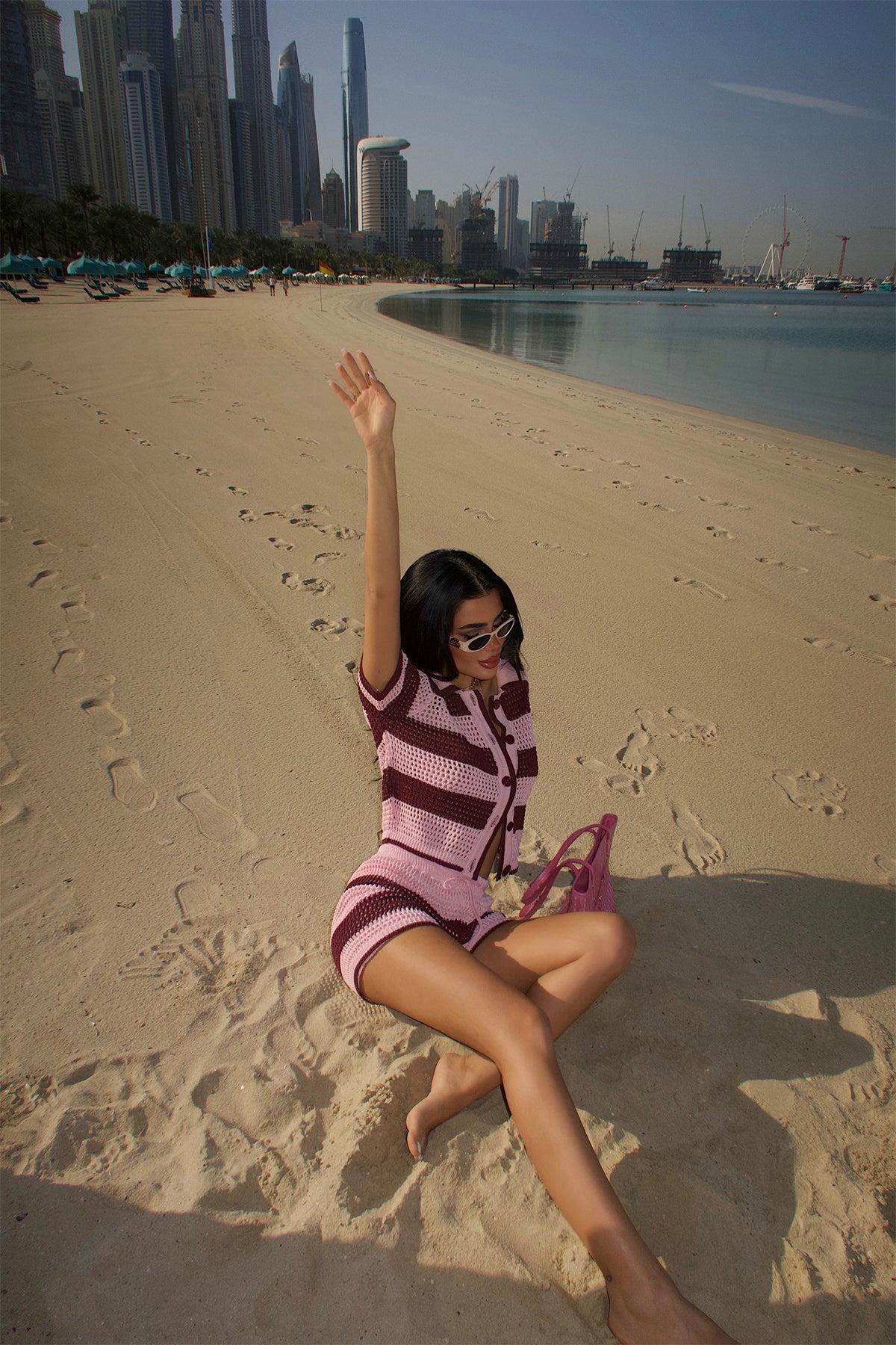 Two-Color Patterned Knitted Shorts Set