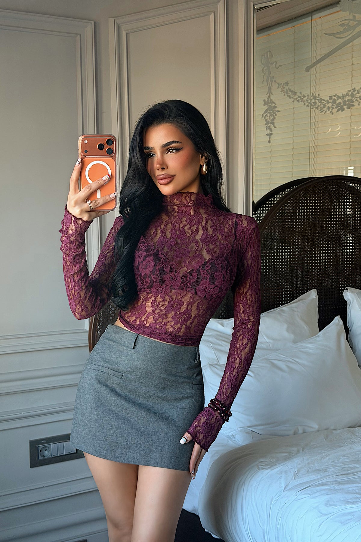 Vişne Çürüğü Raquel Dantel Transparan Bluz 4