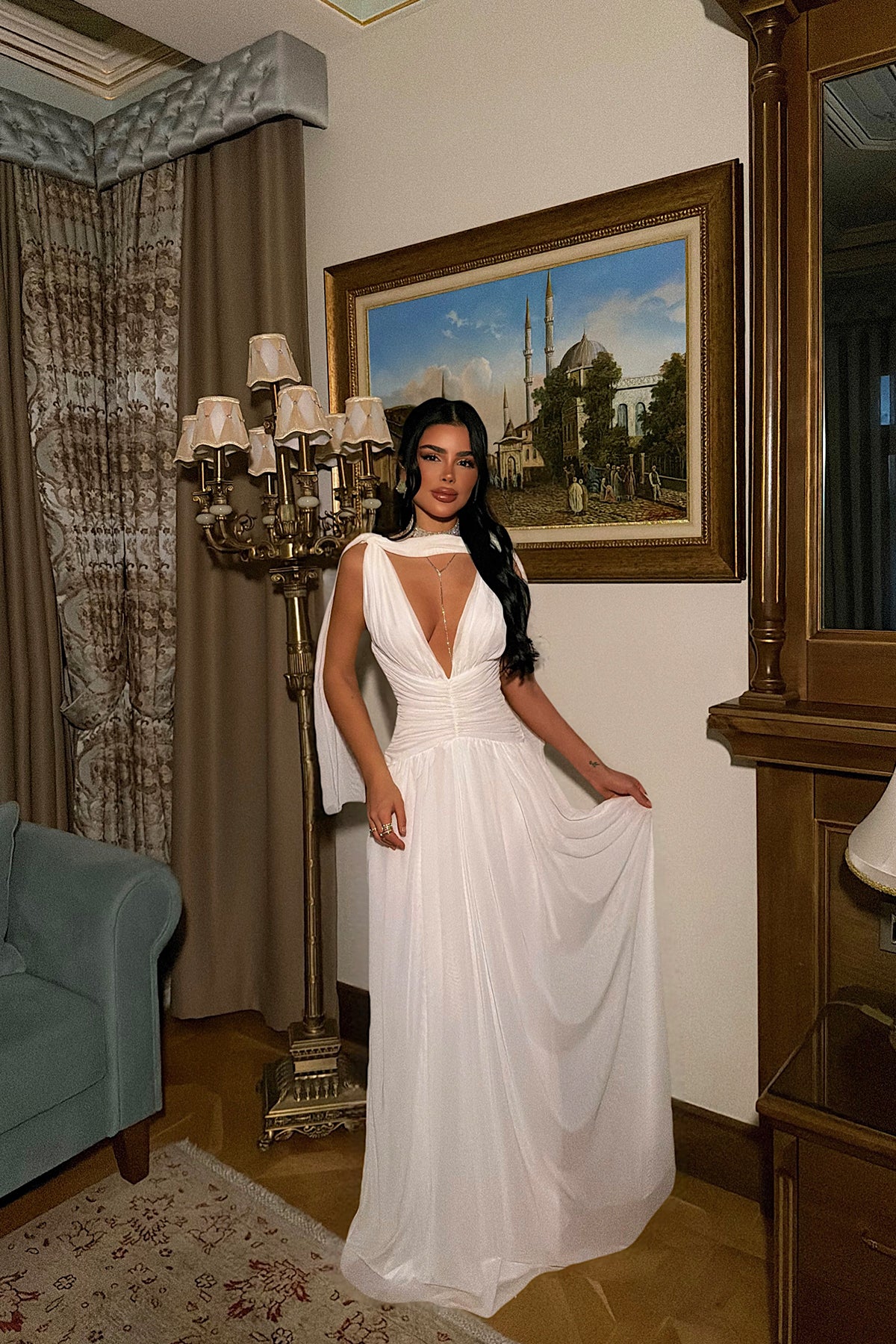 White Gathered Detail Dress