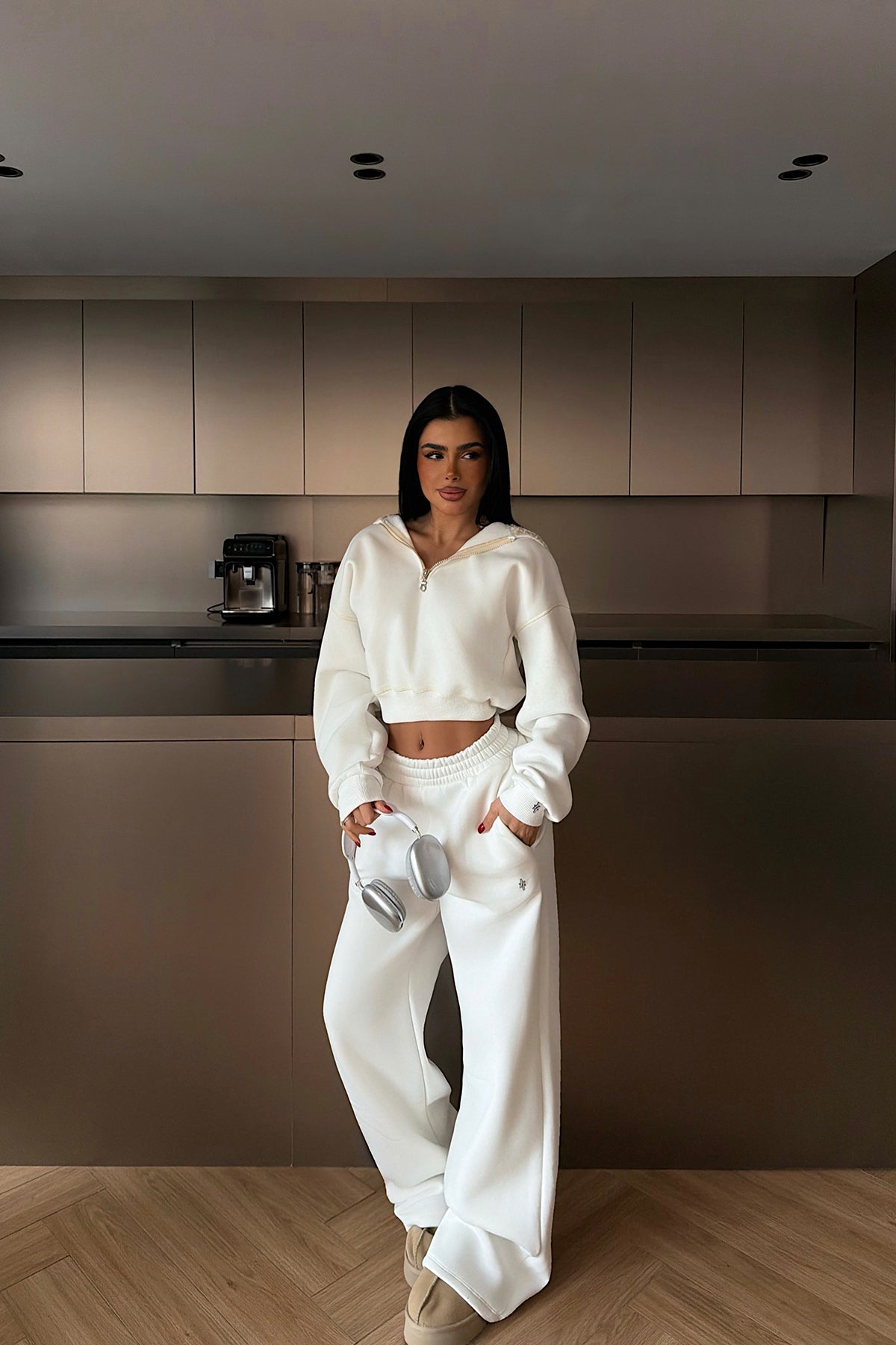 White Half-Zip Tracksuit Set