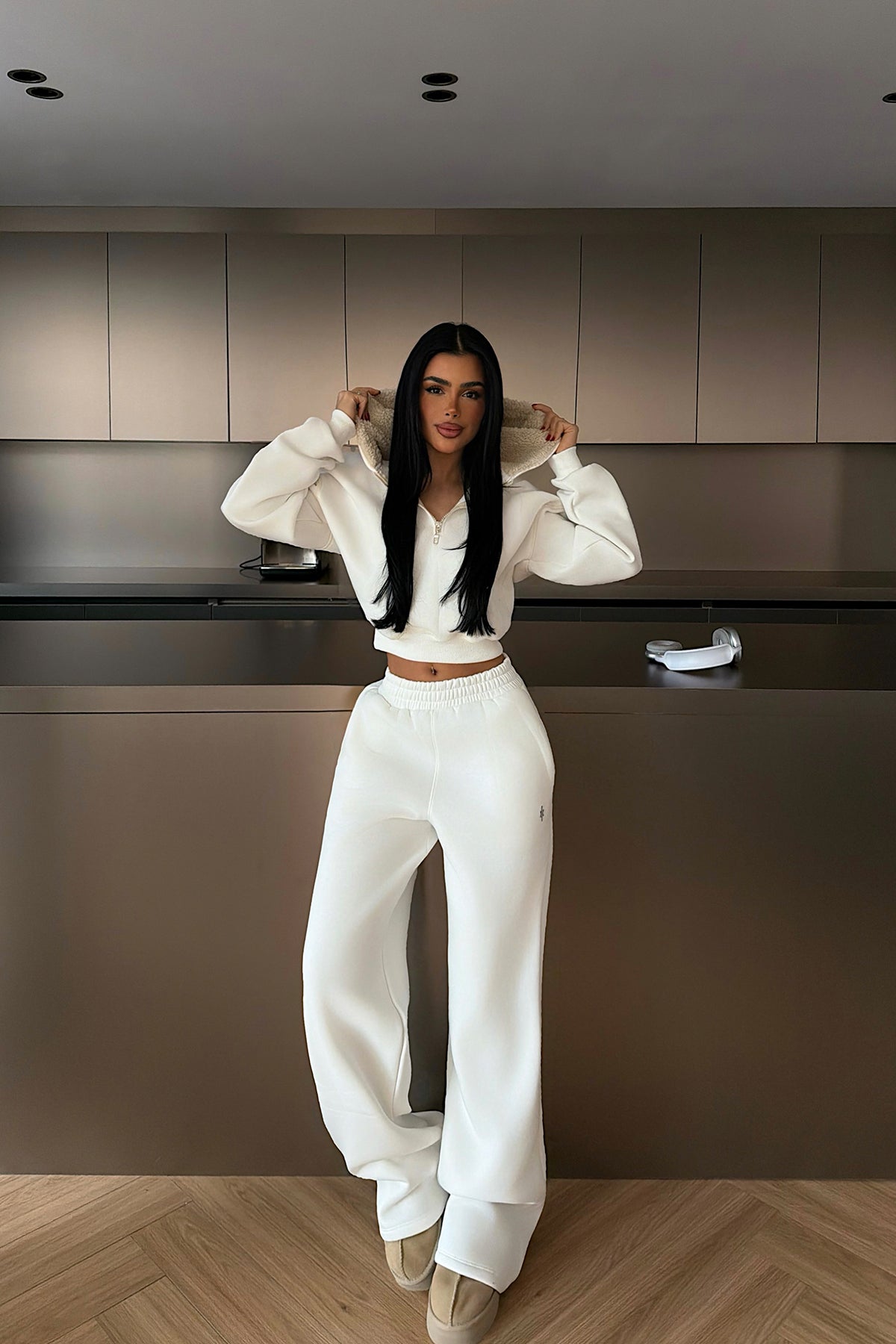White Half-Zip Tracksuit Set