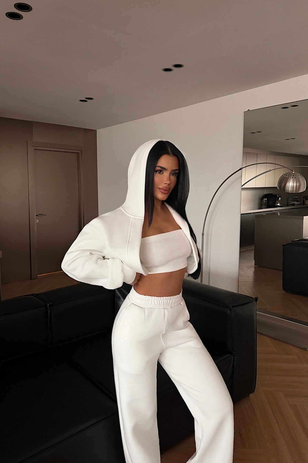 White Hooded Three-Piece Set