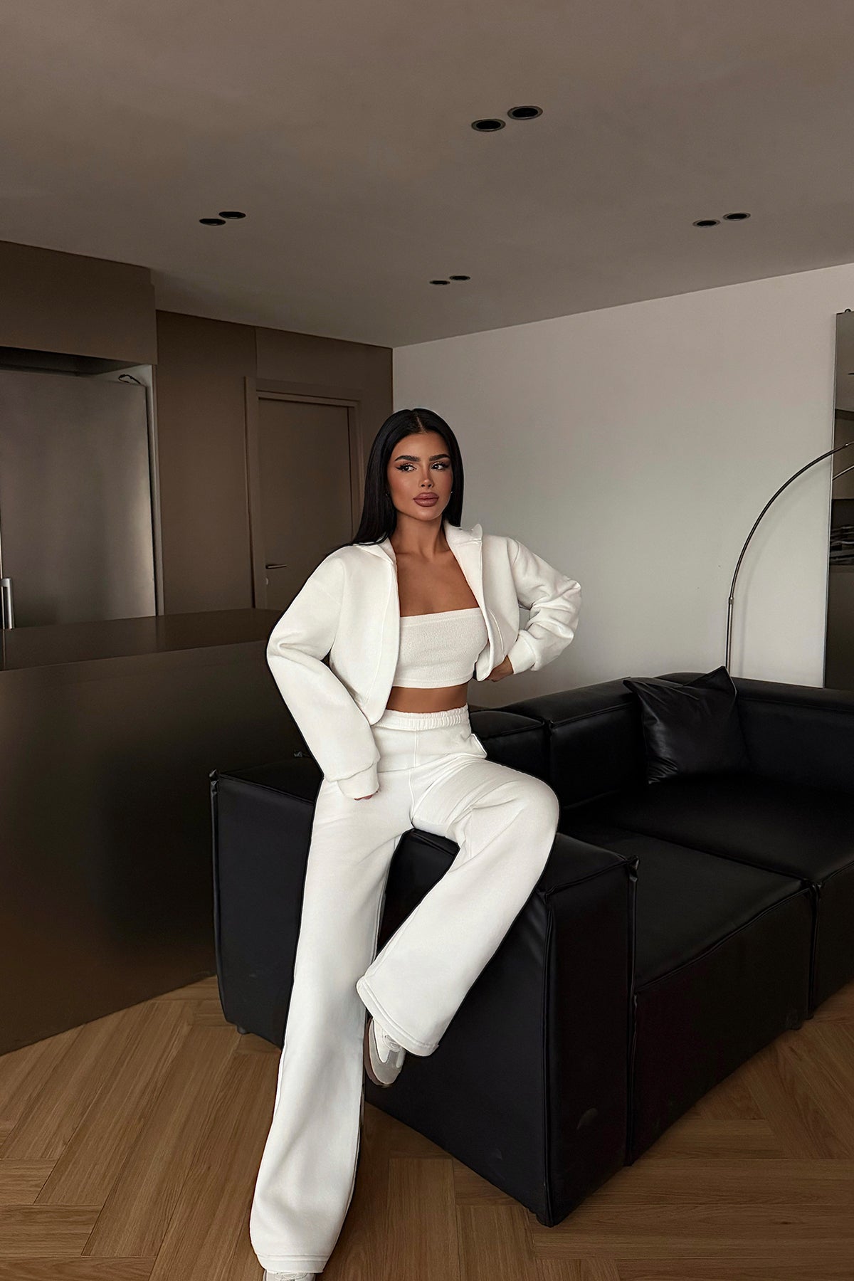 White Hooded Three-Piece Set