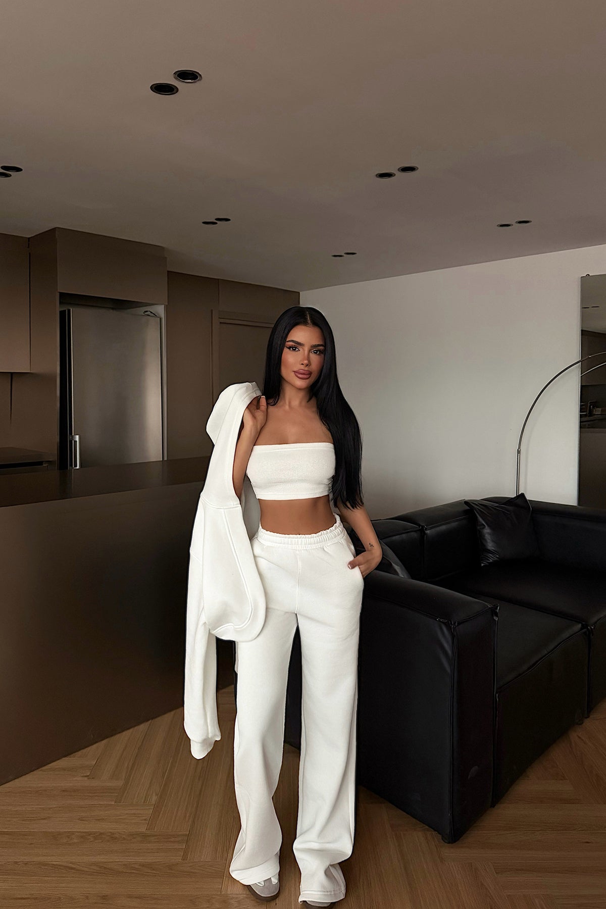 White Hooded Three-Piece Set