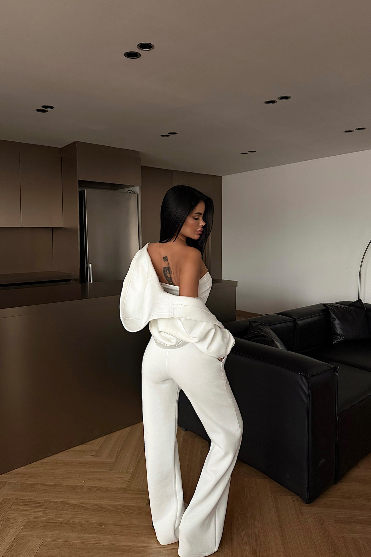 White Hooded Three-Piece Set