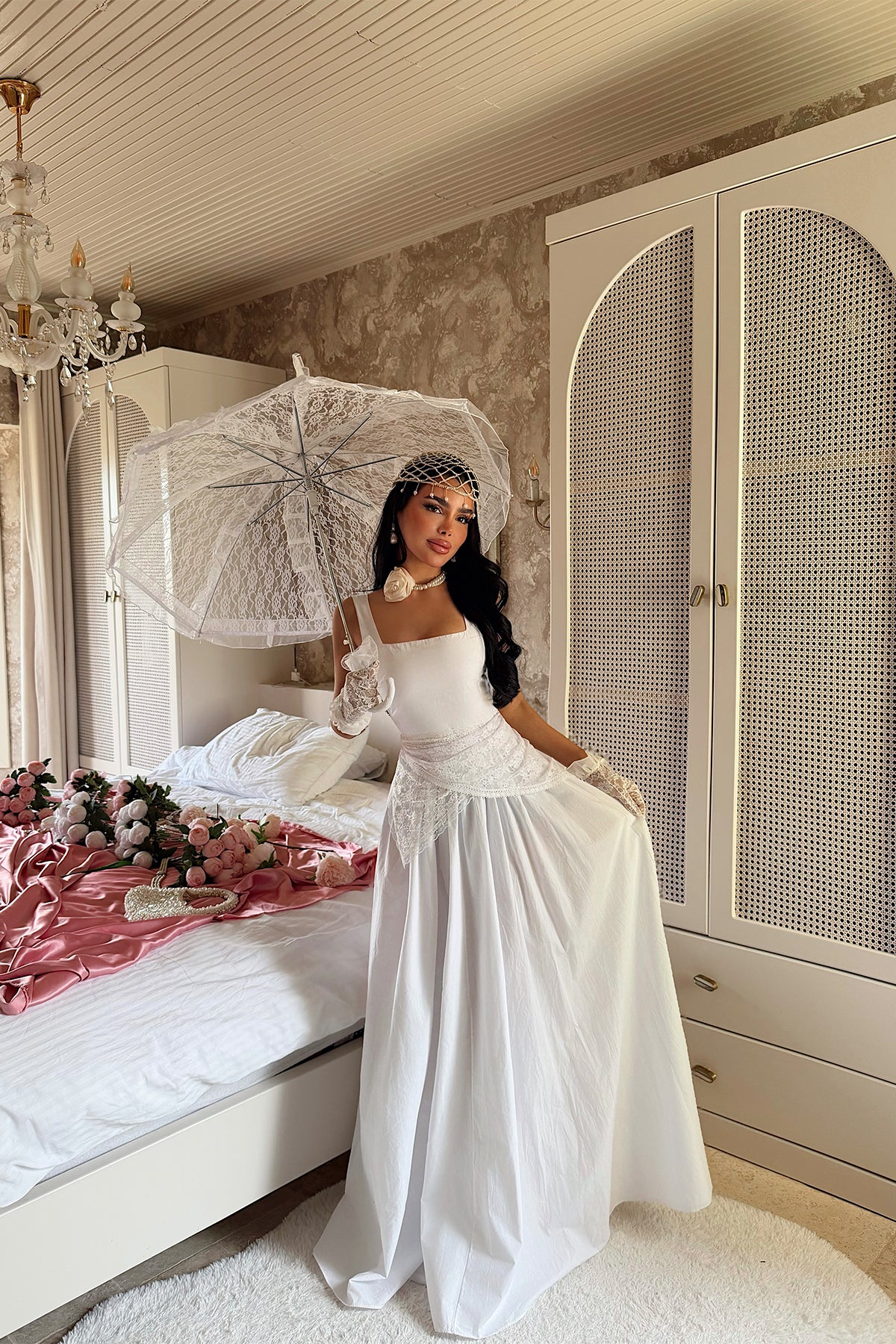 White Square Neck Strappy Long Dress