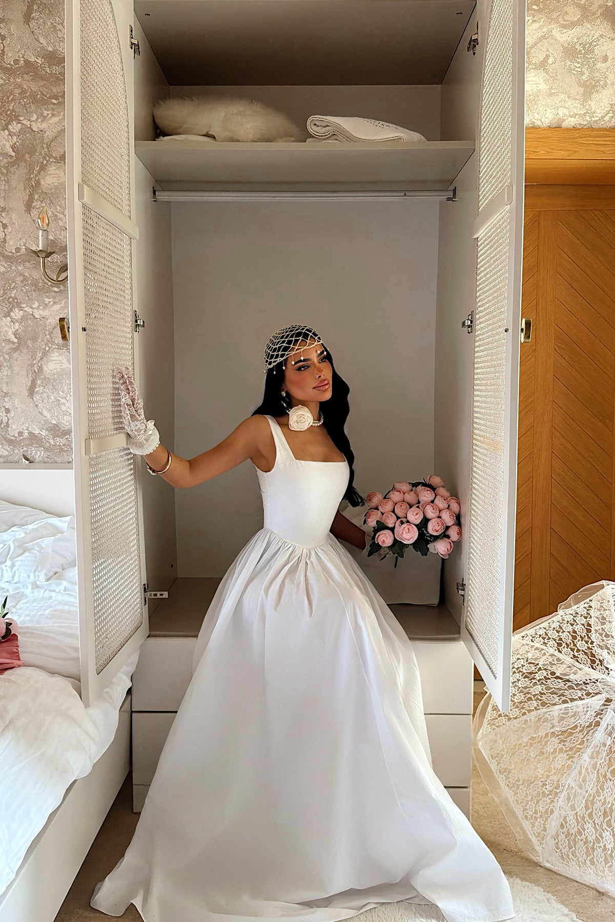 White Square Neck Strappy Long Dress
