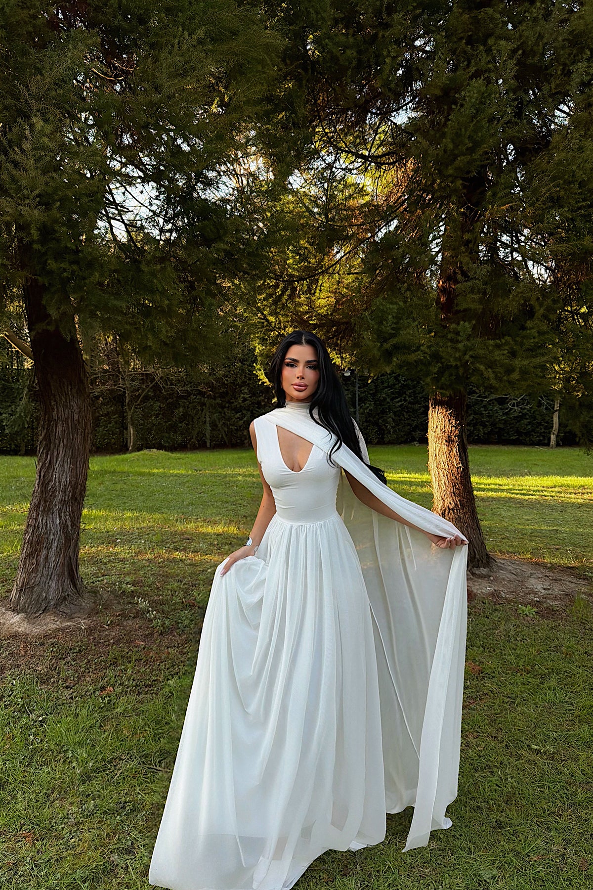 White Tulle Detail Dress