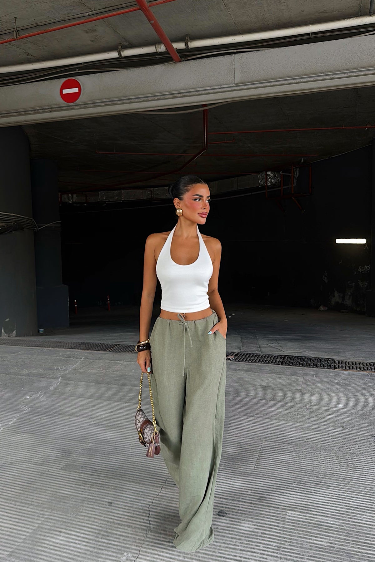 Yeşil Bağlamalı Pantolon ATE6288 4