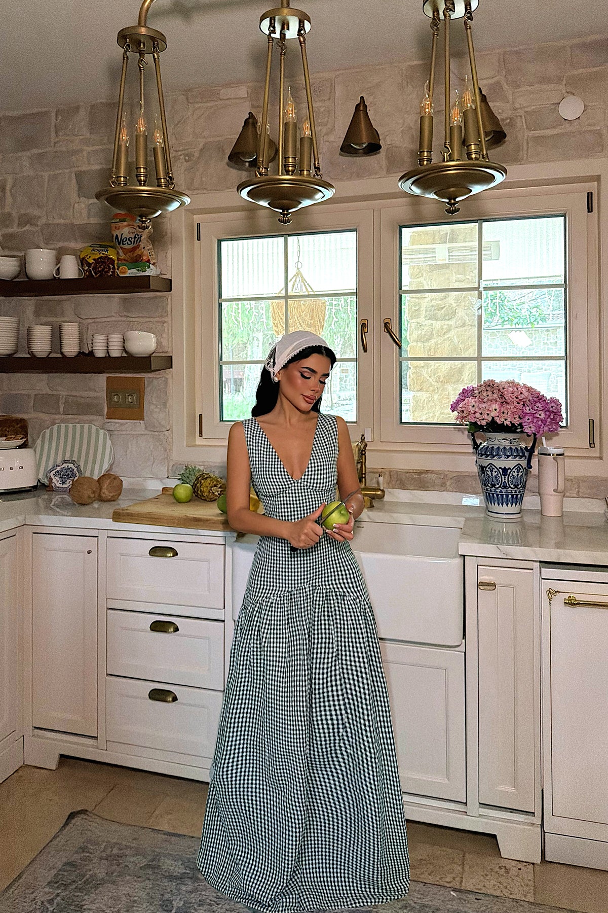 Yeşil Plaid Elbise 12