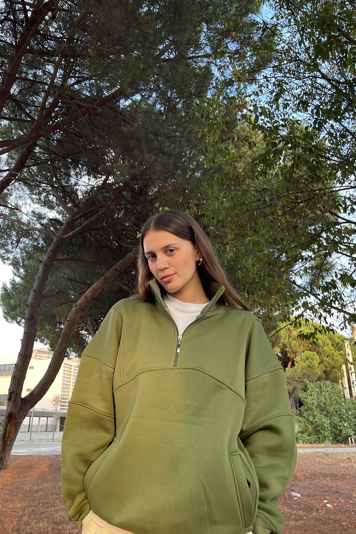 Green Zipper Detail Oversize Sweat