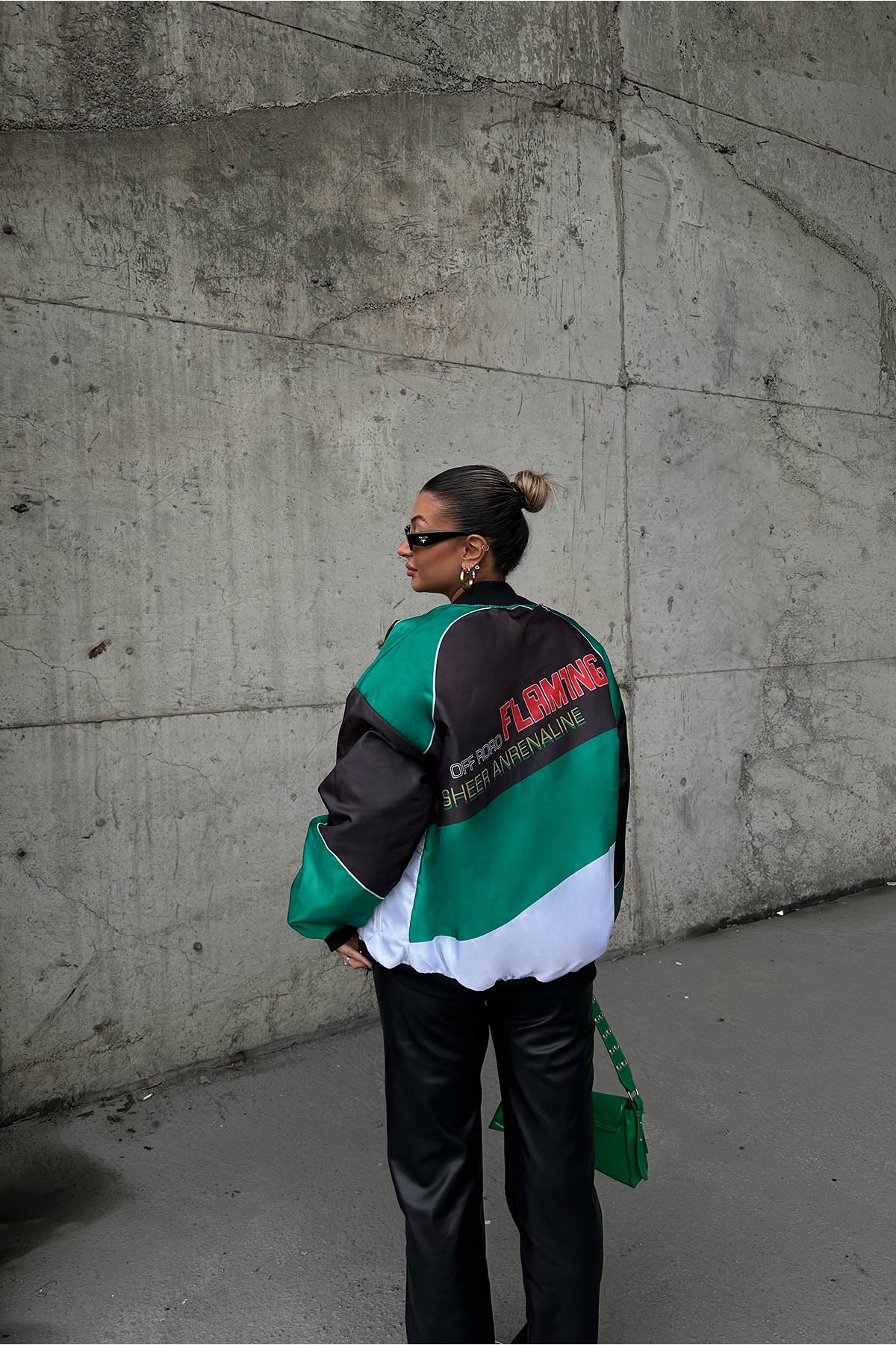 Green Front Printed College Jacket