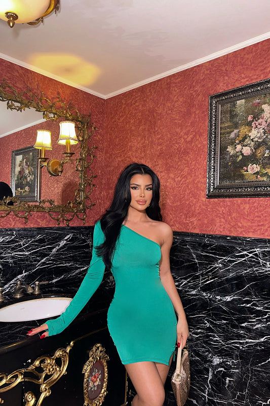 Green Single Sleeve Mini Dress